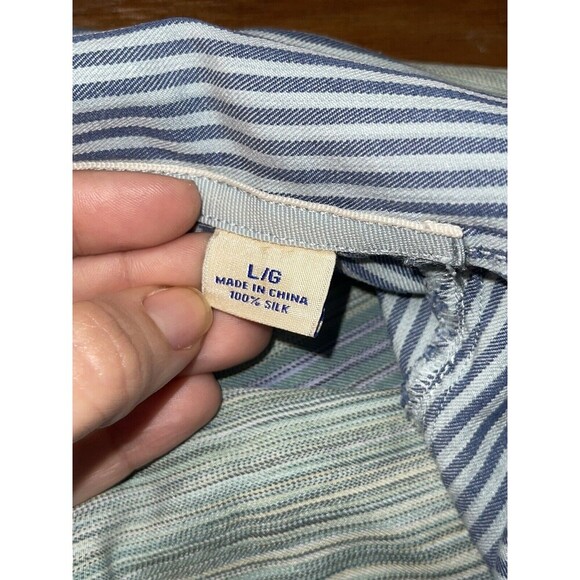 Tommy Bahama Mens Large 100% Silk Hawaiian Shirt Short Sleeve Blue Striped Soft - Picture 3 of 5